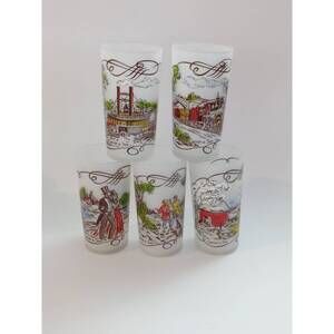 Vintage Currier & Ives Country Drinking Glasses Set of 4 Frosted Highballs (gb)